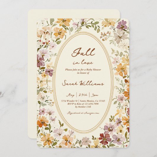 Whimsical Fall in Love Bridal Shower 招待状 (正面/裏面)