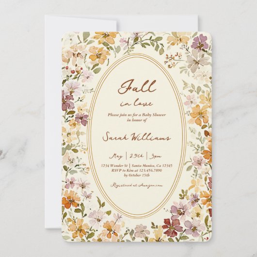 Whimsical Fall in Love Bridal Shower 招待状 (正面)