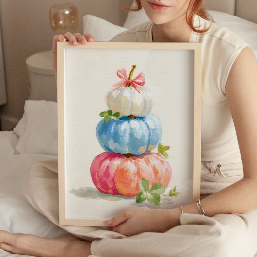 Whimsical Fall Pastel Pumpkin Stack ポスター