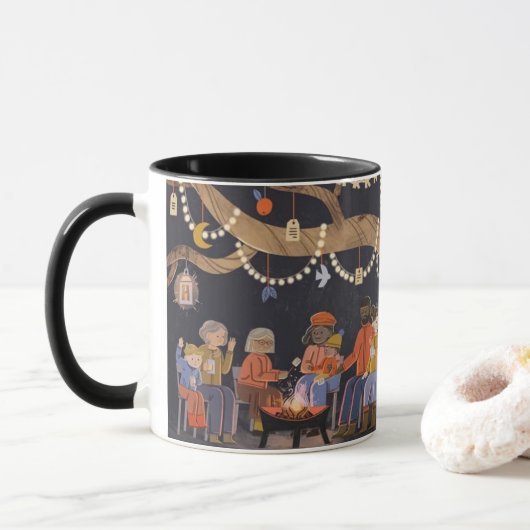Whimsical Family Campfire – Kind Onesの温かなひととき マグカップ (ドーナツ)