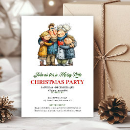Whimsical Family Cartoon Christmas Party Card 招待状