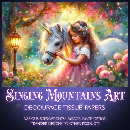 Whimsical Fantasy Art Unicorn And Girl Decoupage  薄葉紙
