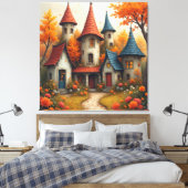 Whimsical Fantasy Cottage Fall Design キャンバスプリント (インサイチュ (寝室))