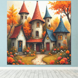 Whimsical Fantasy Cottage Fall Design キャンバスプリント