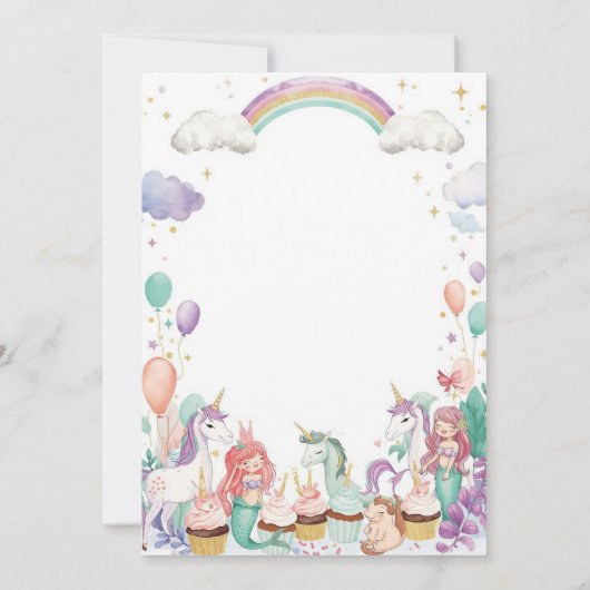 Whimsical Fantasy Creatures Kids Birthday Party 招待状 (裏面)