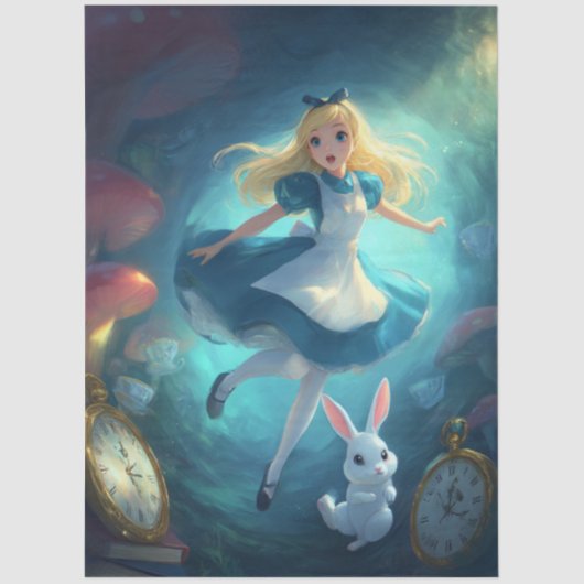 Whimsical Fantasy Girl Falling Through Time 薄葉紙 (正面)