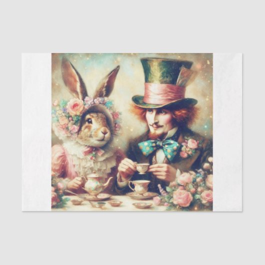 Whimsical Fantasy Mad Hatter Rabbit Tea Decoupage 薄葉紙 (正面)