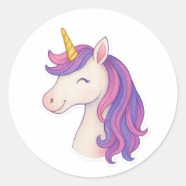 Whimsical Fantasy Smiling Unicorn Sticker ラウンドシール