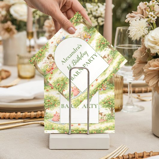 Whimsical Farm Animals Barnyard 1st Birthday スタンダードカクテルナプキン