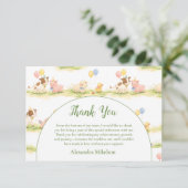 Whimsical Farm Animals Pastel 1st Birthday サンキューカード (スタンド正面)