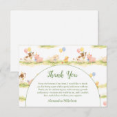 Whimsical Farm Animals Pastel 1st Birthday サンキューカード (正面/裏面)