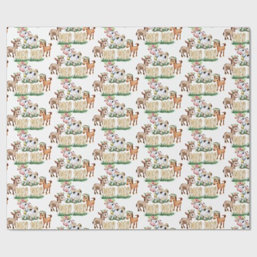 Whimsical Farm Floral Birthday Wrapping Paper ラッピングペーパー (フラット)
