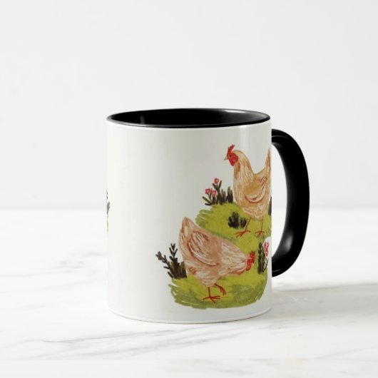 Whimsical Farm Hens Mug マグカップ (正面右)