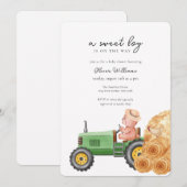 Whimsical Farmer Tractor Teddy Bear Baby Shower  招待状 (正面/裏面)
