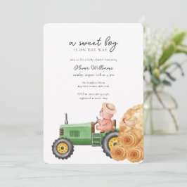 Whimsical Farmer Tractor Teddy Bear Baby Shower 招待状