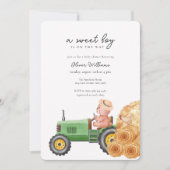 Whimsical Farmer Tractor Teddy Bear Baby Shower  招待状 (正面)