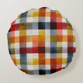 Whimsical Farmhouse Watercolor Plaid ラウンドクッション (裏面)