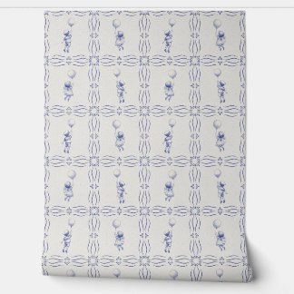Whimsical faux crackle blue Delft style nursery 壁紙