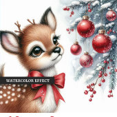 Whimsical Fawn Watercolor Winter Christmas Card  シーズンカード