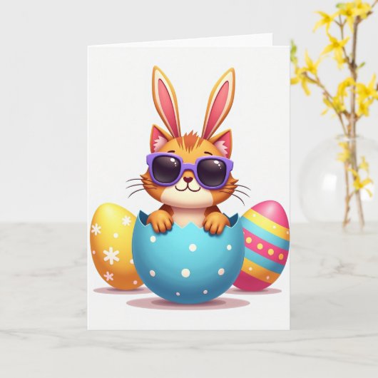 Whimsical Feline Friend Card カード (黄色い花)