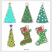 Whimsical Felt Look Christmas Trees & Stockings シール (シート)