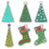Whimsical Felt Look Christmas Trees & Stockings シール (正面)