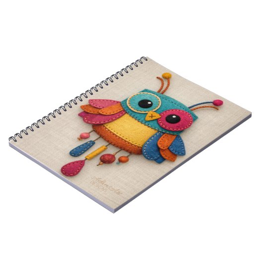 Whimsical Felt Owl Notebook – Colorful Handmade ノートブック (左側)