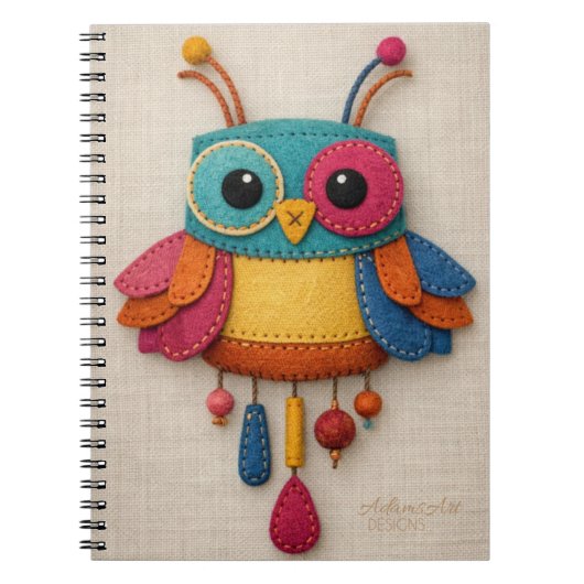 Whimsical Felt Owl Notebook – Colorful Handmade ノートブック (正面)
