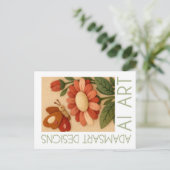 Whimsical Felted Butterfly and Flower Folk Art ポストカード (スタンド正面)