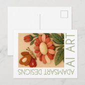 Whimsical Felted Butterfly and Flower Folk Art ポストカード (正面/裏面)