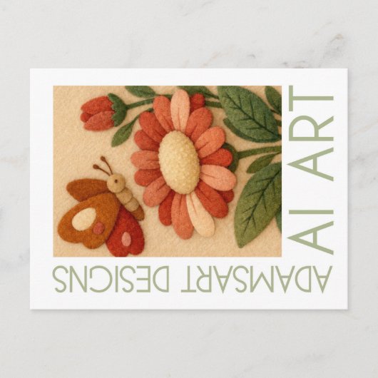 Whimsical Felted Butterfly and Flower Folk Art ポストカード (正面)