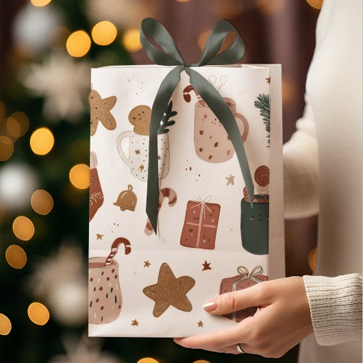 Whimsical Festive Christmas Pattern Gift Bag  ミディアムペーパーバッグ