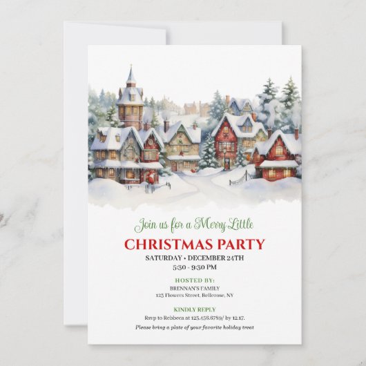 Whimsical festive city Christmas scene celebration 招待状 (正面)