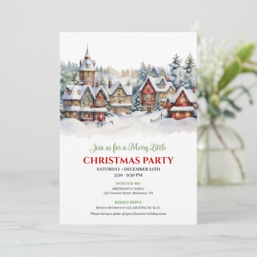 Whimsical festive city Christmas scene celebration 招待状 (スタンド正面)