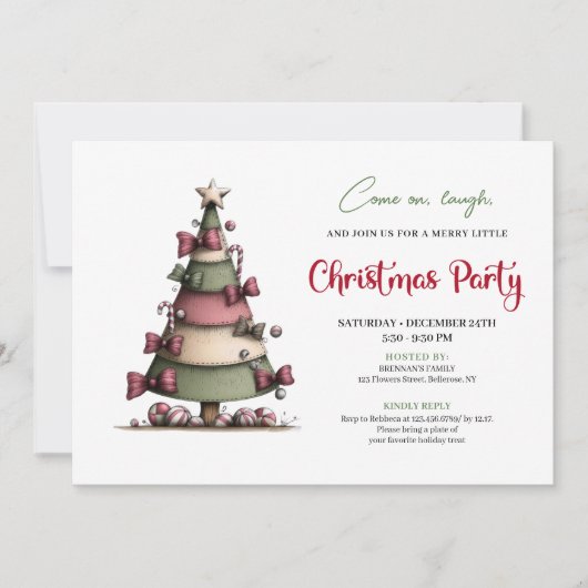 Whimsical festive tree modern holiday invitation 招待状 (正面)