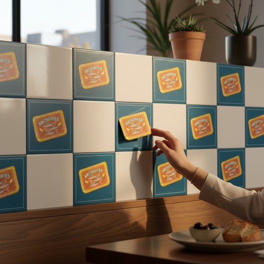 Whimsical Fish Can Anchovies Kitchen Decor  タイル