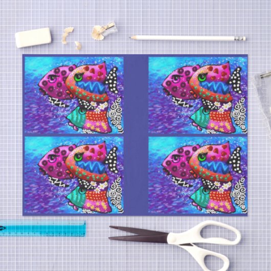Whimsical Fish Trio Funky Decoupage 薄葉紙 (クラフト)