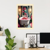 Whimsical Flamingo Bathtub Art Print Playful ポスター (ホームオフィス)