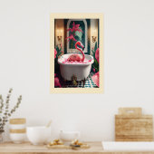 Whimsical Flamingo Bathtub Art Print Playful ポスター (キッチン)