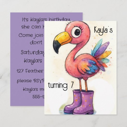 WHIMSICAL FLAMINGO DIGITAL DOWNLOAD INVITATION 招待状 (正面/裏面)