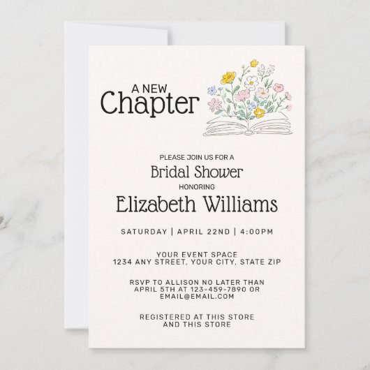 Whimsical Floral A New Chapter Bridal Shower  招待状 (正面)