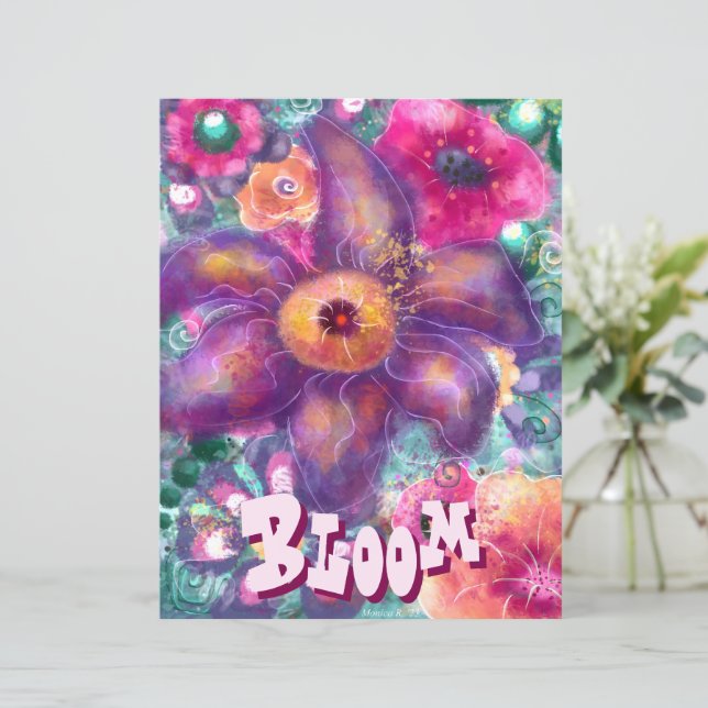 Whimsical Floral Abstract Art Teal Personalized  (スタンド正面)