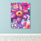 Whimsical Floral Abstract Art Teal Personalized キャンバスプリント (インサイチュ (ウッドフロア))