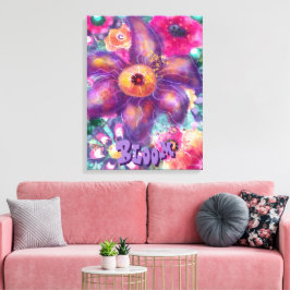 Whimsical Floral Abstract Art Teal Personalized キャンバスプリント