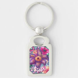 Whimsical Floral Abstract Art Teal Personalized  キーホルダー