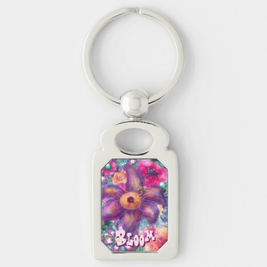 Whimsical Floral Abstract Art Teal Personalized  キーホルダー (正面)