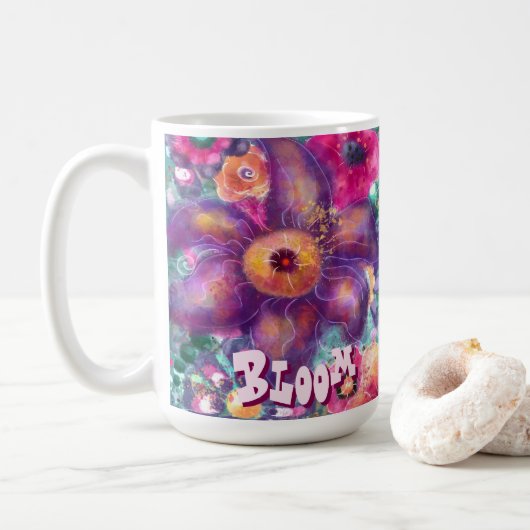 Whimsical Floral Abstract Art Teal Personalized  コーヒーマグカップ (ドーナツ)