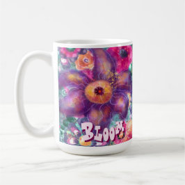 Whimsical Floral Abstract Art Teal Personalized  コーヒーマグカップ