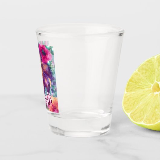 Whimsical Floral Abstract Art Teal Personalized ショットグラス (右)