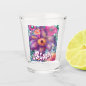 Whimsical Floral Abstract Art Teal Personalized ショットグラス (正面)